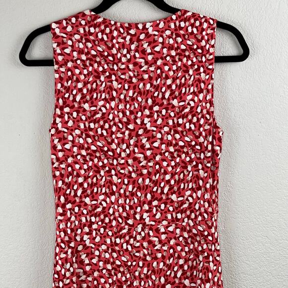 Vince Camuto Red Multi Printed Ruched Front Sleeveless V-Neck Midi Dress 6 NWOT - Picture 8 of 13